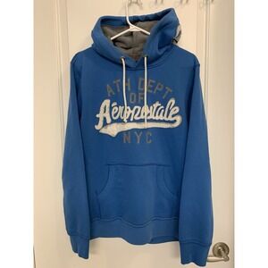 Y2K Aeropostale Hoodie Mens Large Blue Stitched Logo Distressed Vintage Mall